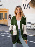 Color Block Open Front Hooded Cardigan - Trendsi - Flyclothing LLC