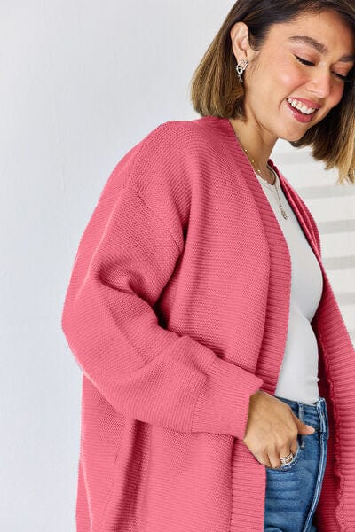 Open Front Dropped Shoulder Cardigan - Trendsi
