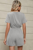 Drawstring Half Button Short Sleeve Romper - Trendsi