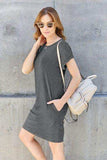 Basic Bae Full Size Round Neck Short Sleeve Dress with Pockets - Trendsi - Flyclothing LLC