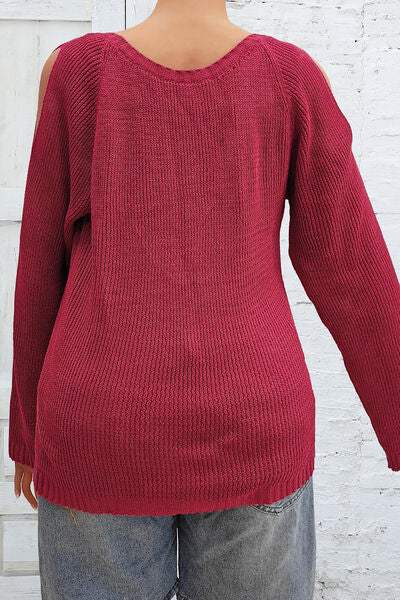 Plus Size Cold Shoulder Round Neck Sweater - Trendsi - Flyclothing LLC
