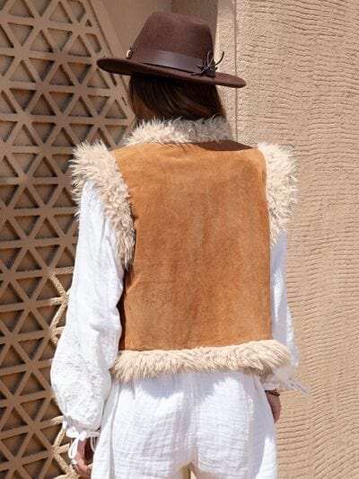 Fuzzy Open Front Vest Coat - Trendsi - Flyclothing LLC