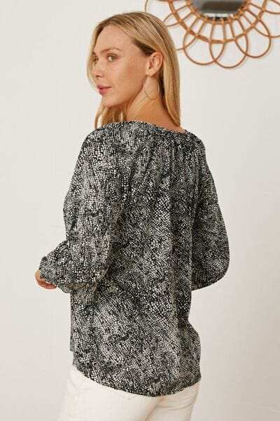 Printed Tie Neck Lantern Sleeve Blouse - Trendsi - Flyclothing LLC