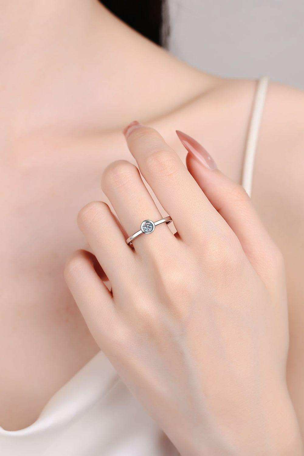 Moissanite Rhodium-Plated Solitaire Ring - Trendsi - Flyclothing LLC