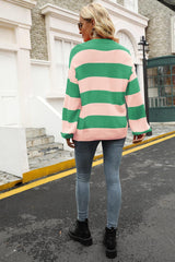 Striped Balloon Sleeve Knit Pullover - Flyclothing LLC