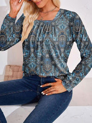 Full Size Square Neck Long Sleeve Blouse - Trendsi