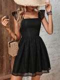 Ruffled Square Neck Fishnet A-Line Dress - Trendsi