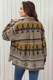 Geometric Collared Drop Shoulder Jacket - Trendsi - Flyclothing LLC