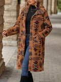 Geometric Pocketed Dropped Shoulder Coat - Trendsi - Flyclothing LLC