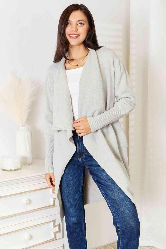 Double Take Open Front Duster Cardigan with Pockets - Trendsi