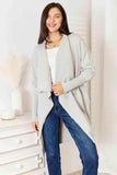 Double Take Open Front Duster Cardigan with Pockets - Trendsi