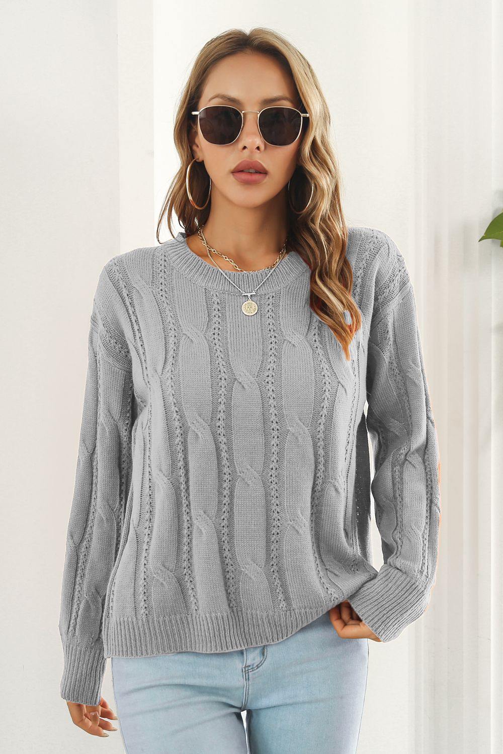 Round Neck Long Sleeve Sweater - Trendsi