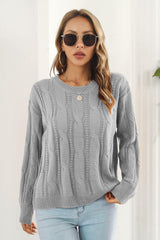 Round Neck Long Sleeve Sweater - Trendsi
