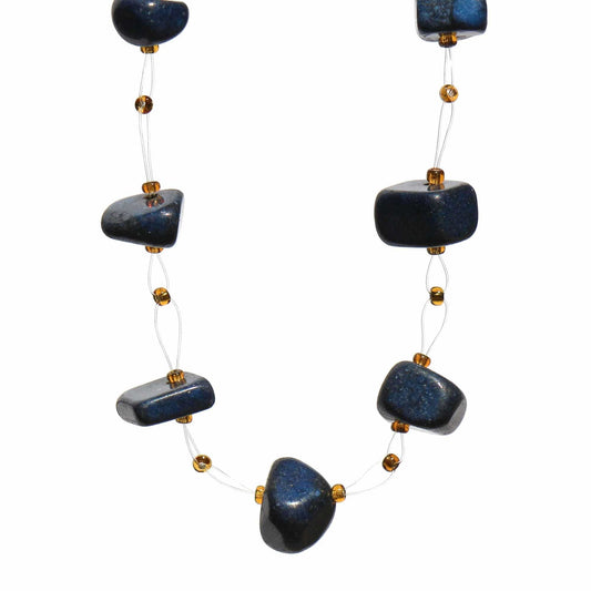 Floating Stone & Maasai Bead Necklace, Navy - Jedando