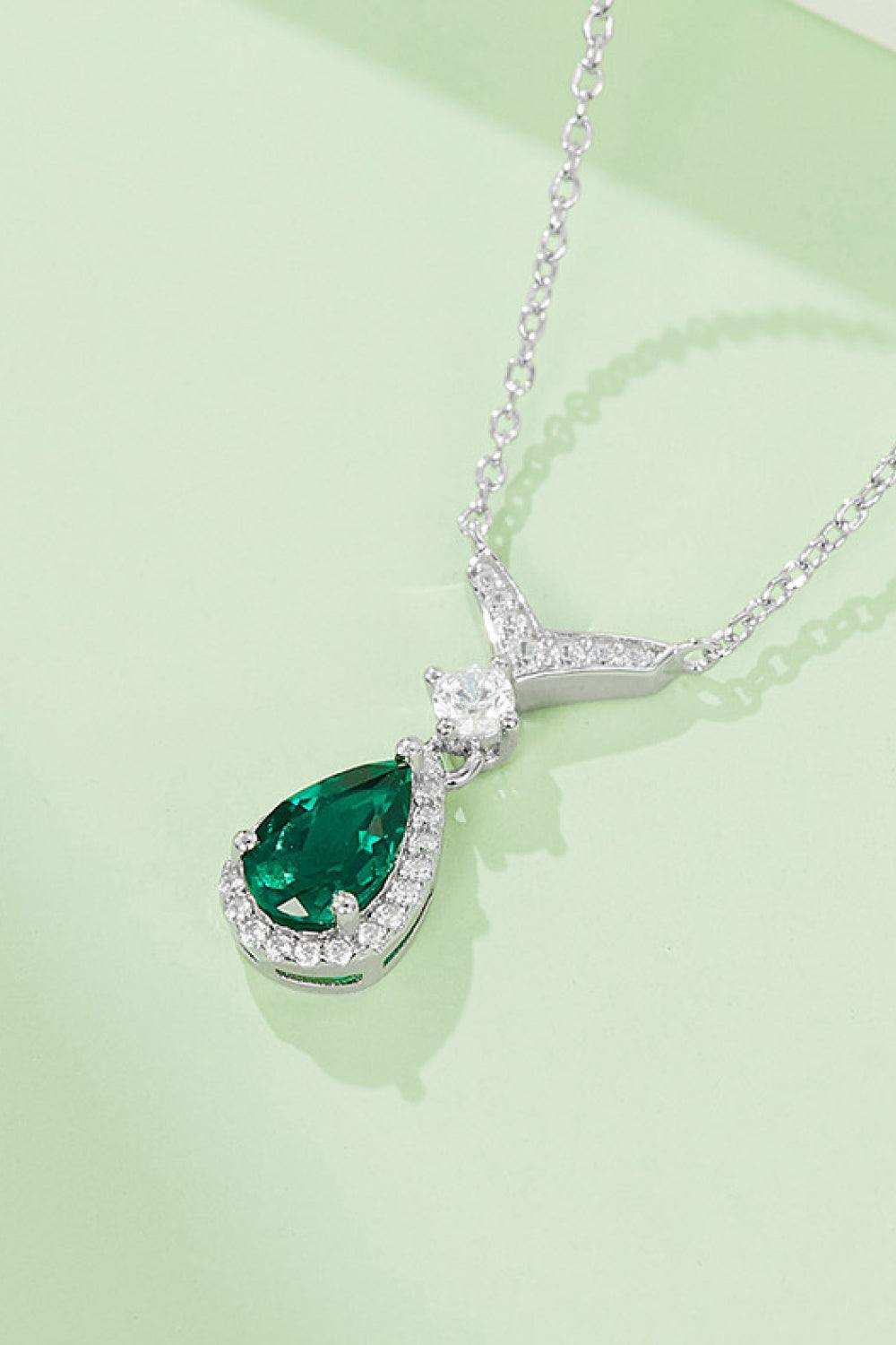 Lab-Grown Emerald Teardrop Necklace - Trendsi - Flyclothing LLC