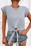 Tied Round Neck Crop Tee - Trendsi - Flyclothing LLC