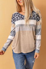 Leopard Color Block Drop Shoulder Top - Trendsi
