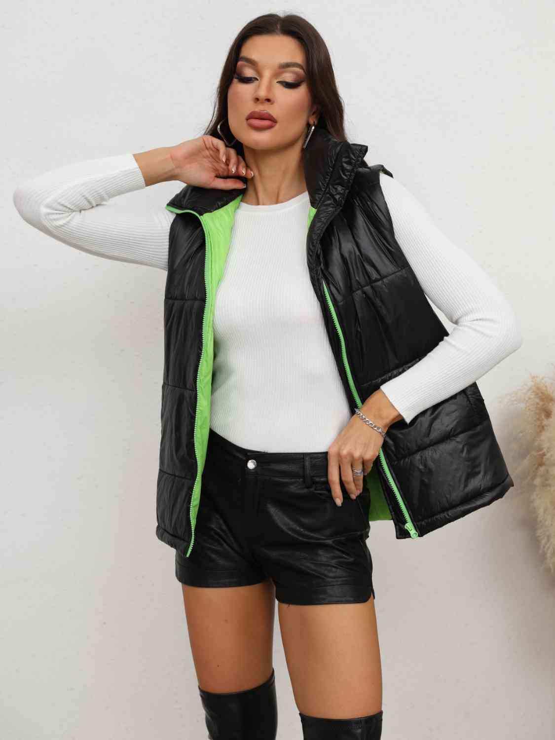 Zip-Up Collared Vest - Trendsi - Flyclothing LLC