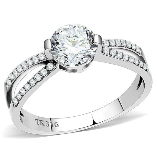 Alamode High polished (no plating) Stainless Steel Ring with AAA Grade CZ in Clear - Alamode - Flyclothing LLC
