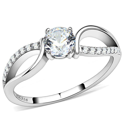 Alamode High polished (no plating) Stainless Steel Ring with AAA Grade CZ in Clear - Alamode - Flyclothing LLC