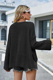 High-Low Slit Round Neck Long Sleeve Sweater - Trendsi - Flyclothing LLC