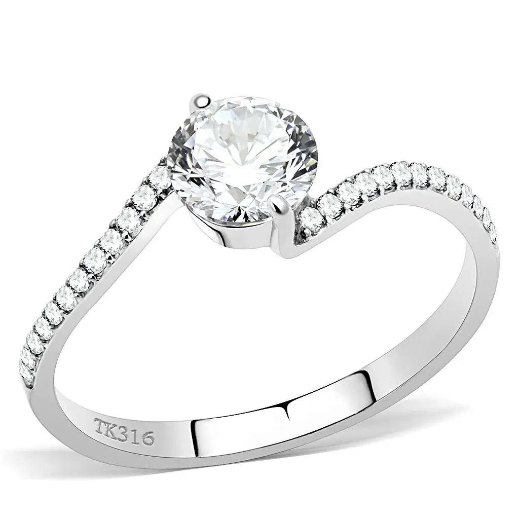 Alamode High polished (no plating) Stainless Steel Ring with AAA Grade CZ in Clear - Alamode - Flyclothing LLC