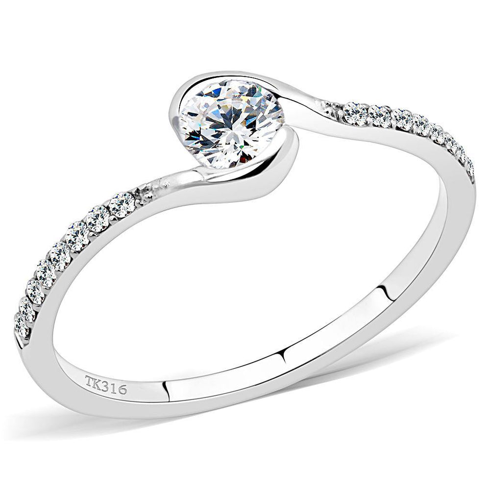 Alamode High polished (no plating) Stainless Steel Ring with AAA Grade CZ in Clear - Alamode