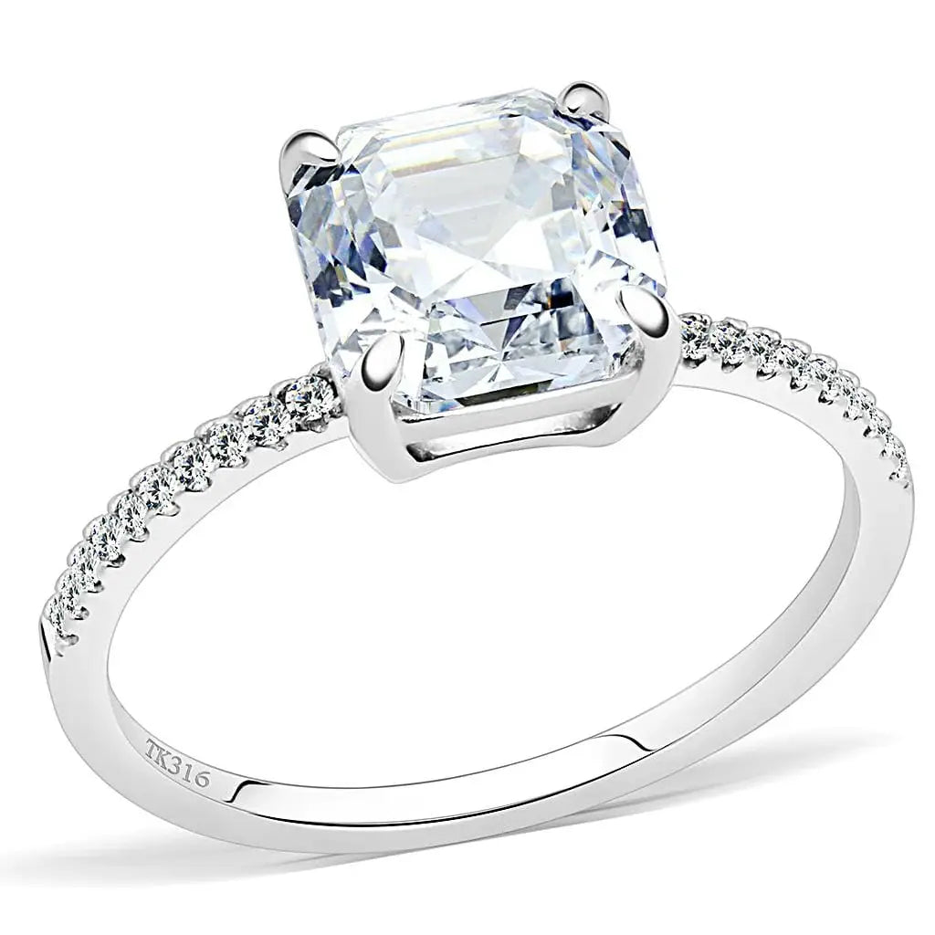 Alamode High polished (no plating) Stainless Steel Ring with Cubic in Clear - Alamode - Flyclothing LLC