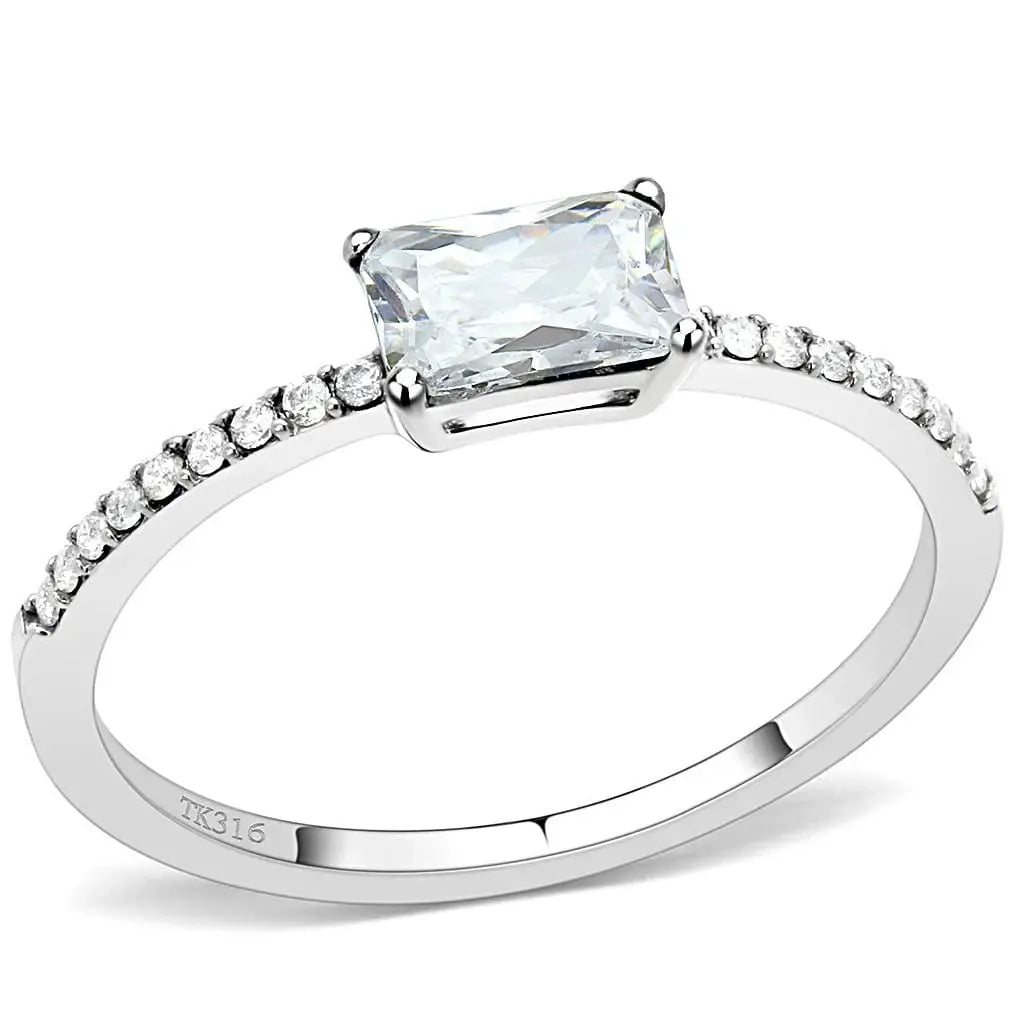 Alamode High polished (no plating) Stainless Steel Ring with Cubic in Clear - Alamode - Flyclothing LLC