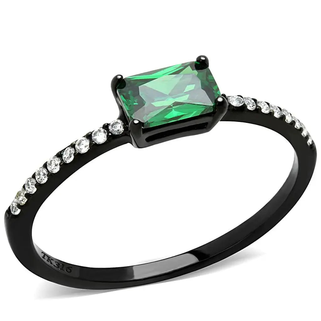 Alamode IP Black(Ion Plating) Stainless Steel Ring with AAA Grade CZ in Emerald - Alamode - Flyclothing LLC