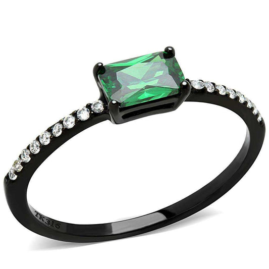 Alamode IP Black(Ion Plating) Stainless Steel Ring with AAA Grade CZ in Emerald - Alamode - Flyclothing LLC