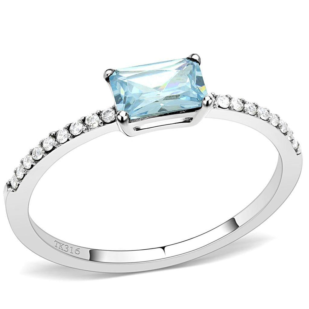 Alamode High polished (no plating) Stainless Steel Ring with AAA Grade CZ in Sea Blue - Alamode