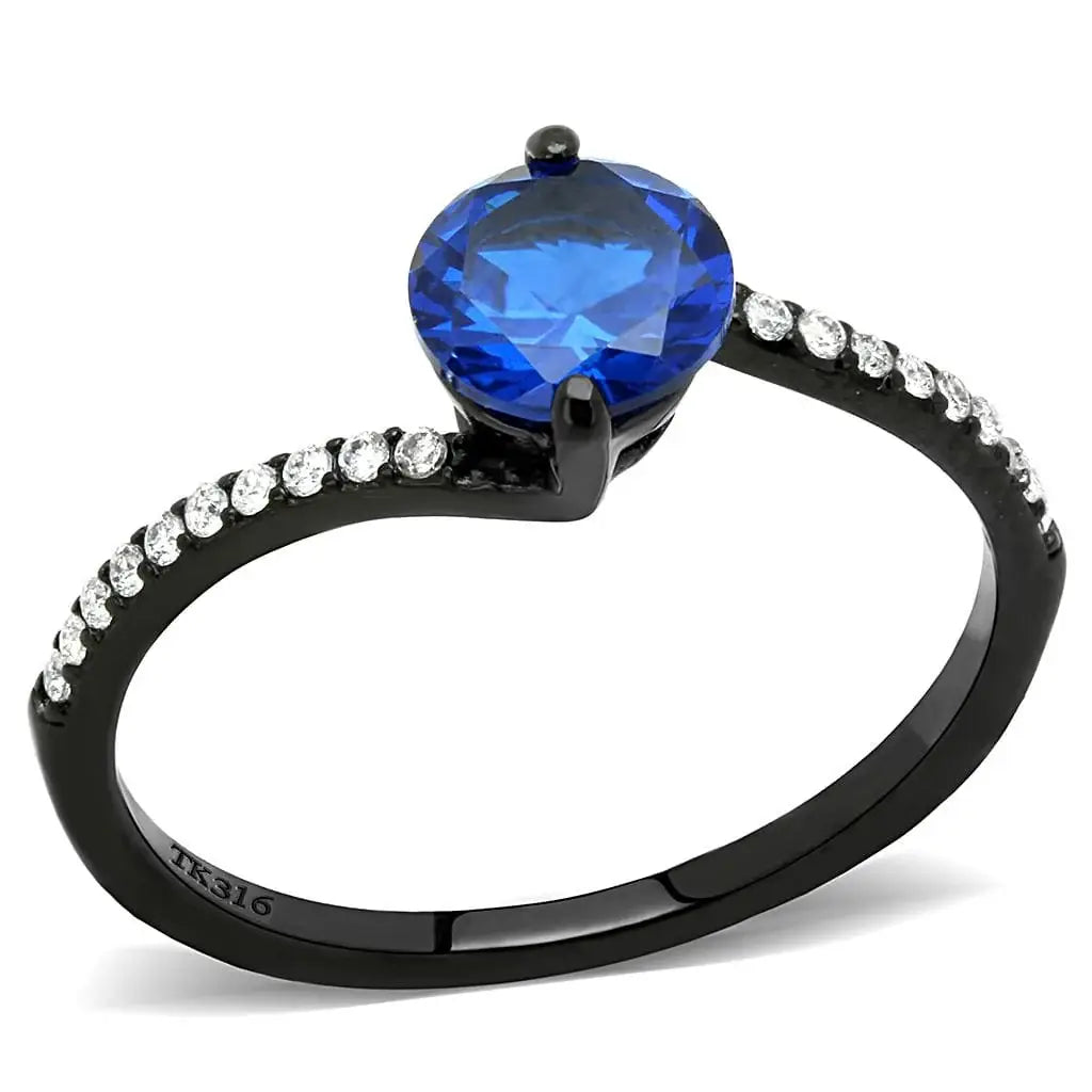 Alamode IP Black(Ion Plating) Stainless Steel Ring with Synthetic Spinel in London Blue - Alamode - Flyclothing LLC