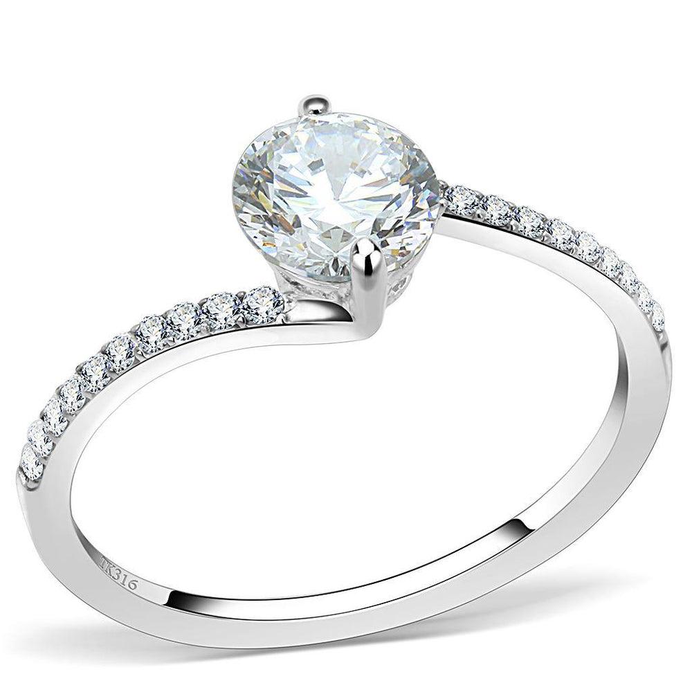 Alamode High polished (no plating) Stainless Steel Ring with AAA Grade CZ in Clear - Alamode
