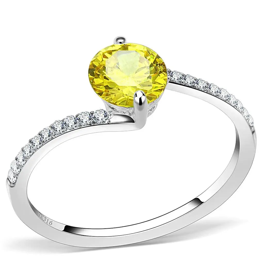 Alamode High polished (no plating) Stainless Steel Ring with AAA Grade CZ in Topaz - Alamode - Flyclothing LLC