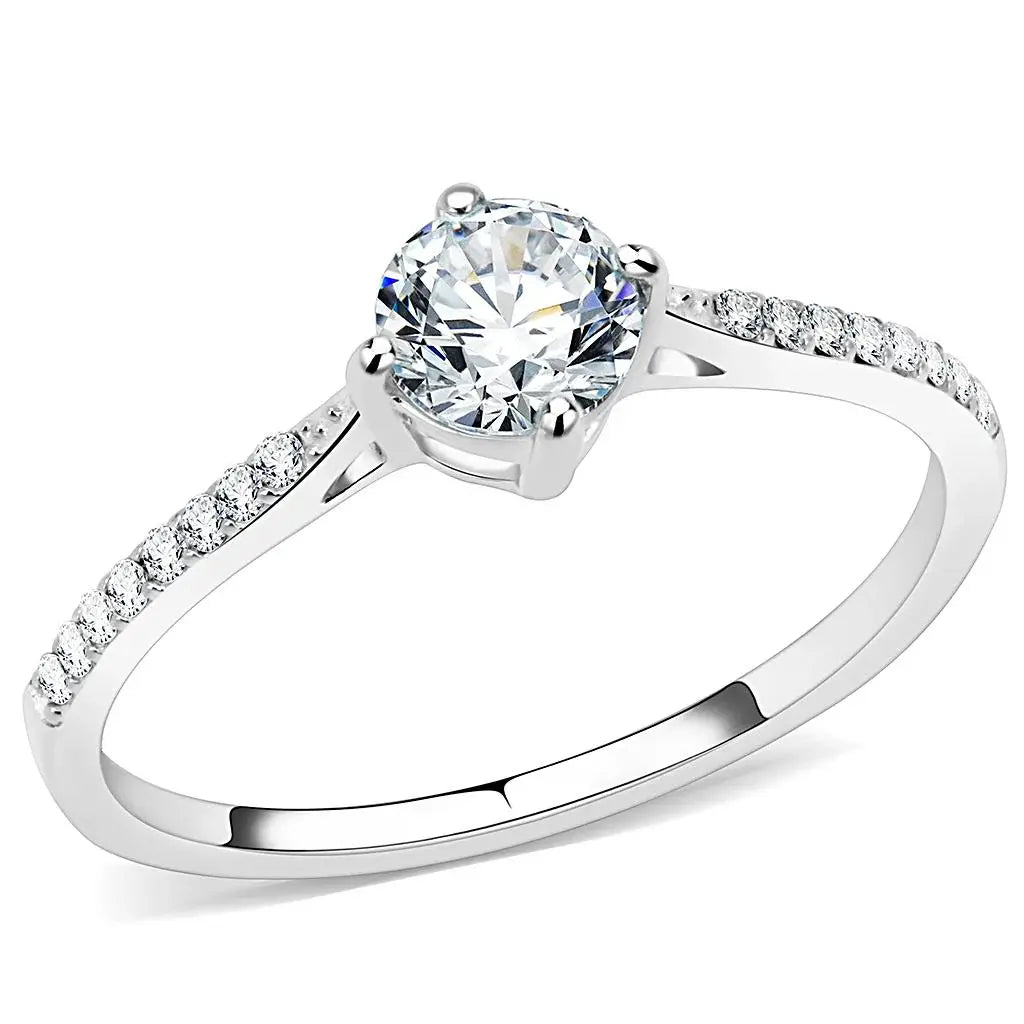 Alamode High polished (no plating) Stainless Steel Ring with AAA Grade CZ in Clear - Alamode - Flyclothing LLC