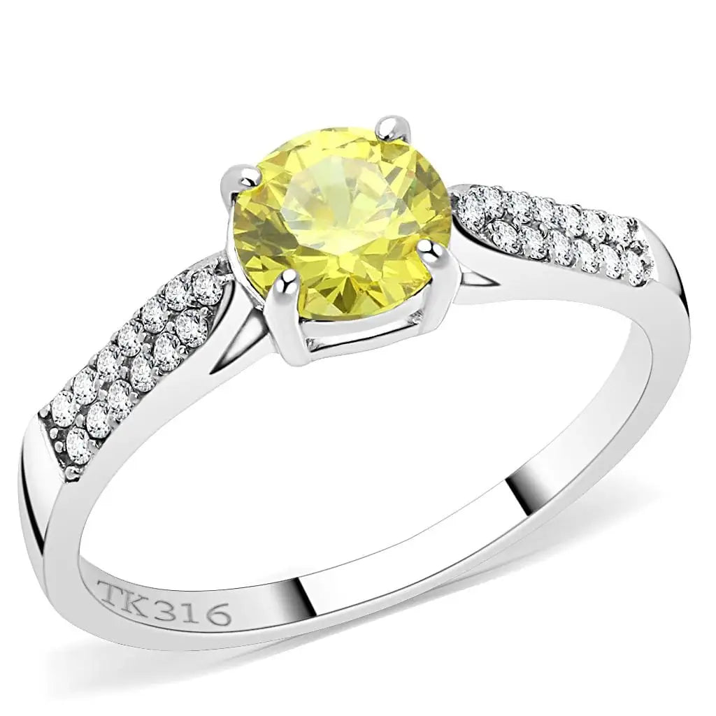 Alamode High polished (no plating) Stainless Steel Ring with AAA Grade CZ in Topaz - Alamode - Flyclothing LLC