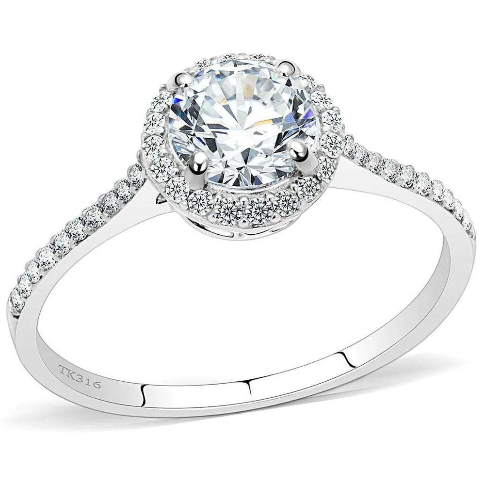 Alamode High polished (no plating) Stainless Steel Ring with AAA Grade CZ in Clear - Alamode