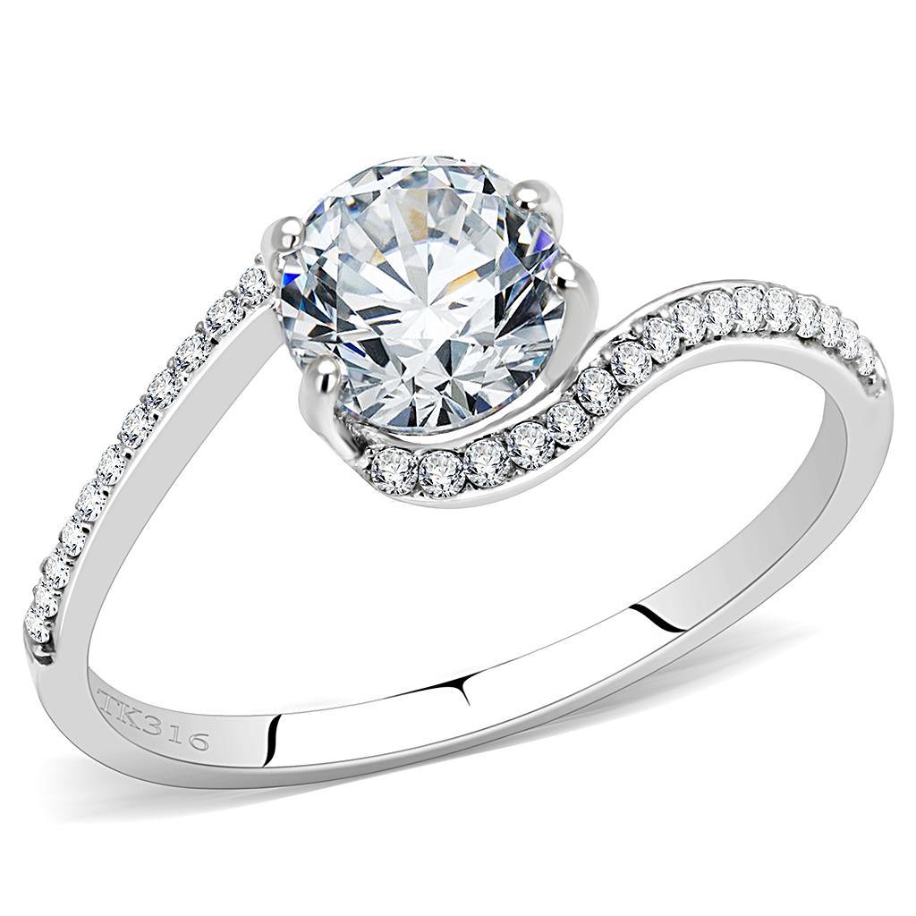 Alamode High polished (no plating) Stainless Steel Ring with AAA Grade CZ in Clear - Alamode