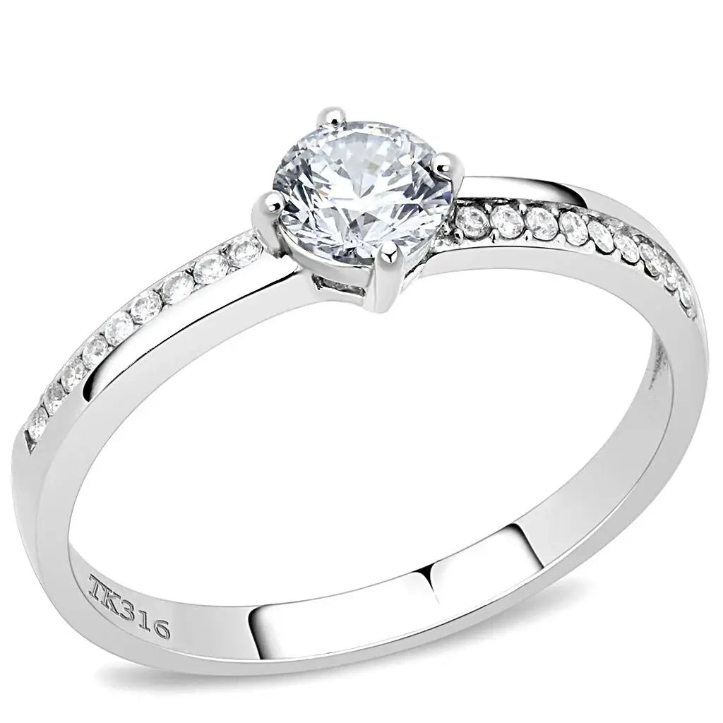 Alamode High polished (no plating) Stainless Steel Ring with AAA Grade CZ in Clear - Alamode - Flyclothing LLC