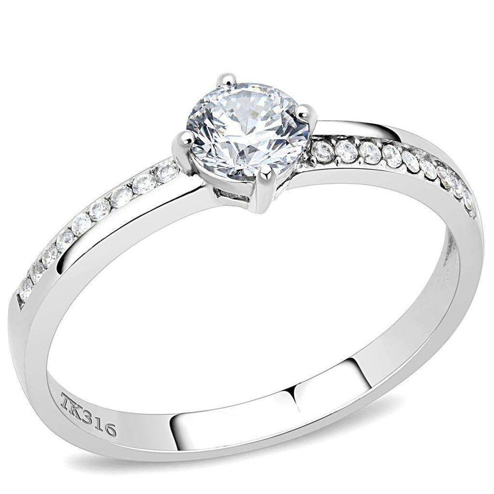 Alamode High polished (no plating) Stainless Steel Ring with AAA Grade CZ in Clear - Alamode - Flyclothing LLC