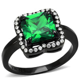 Alamode IP Black(Ion Plating) Stainless Steel Ring with AAA Grade CZ in Emerald - Alamode - Flyclothing LLC