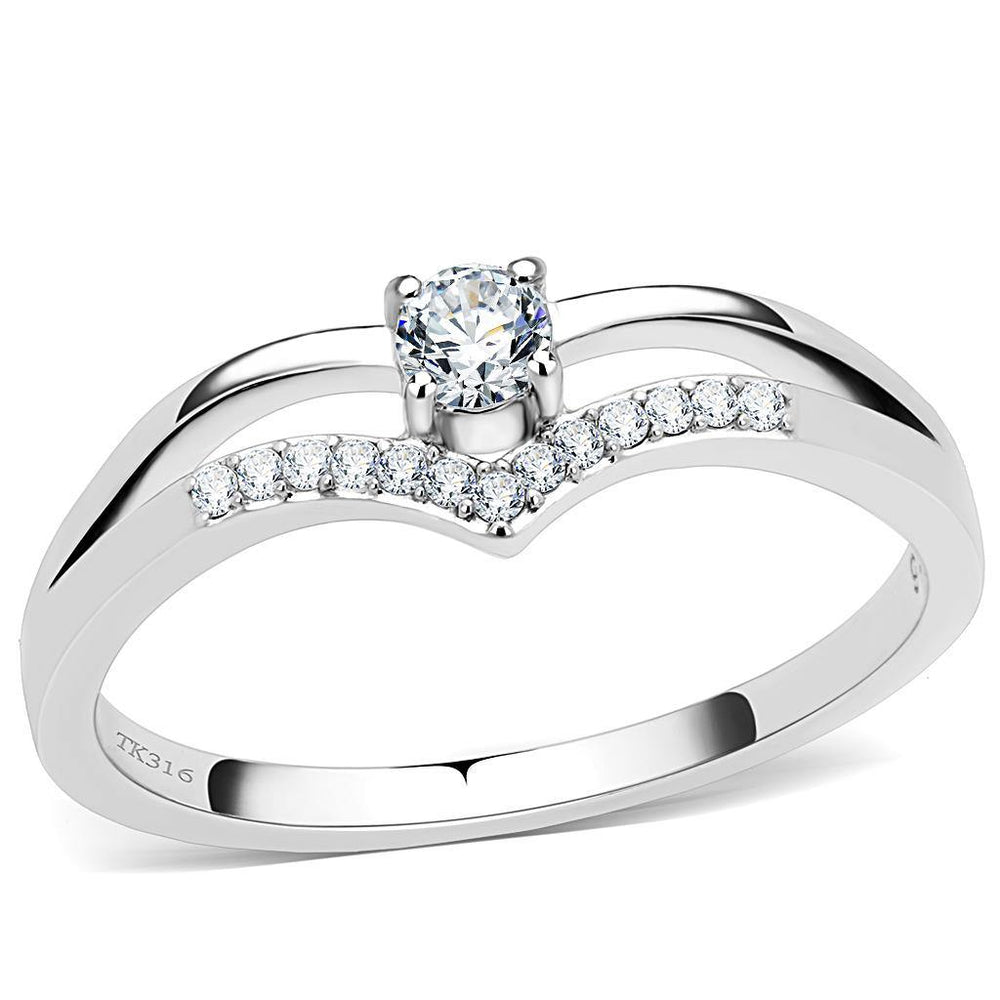 Alamode High polished (no plating) Stainless Steel Ring with AAA Grade CZ in Clear - Alamode