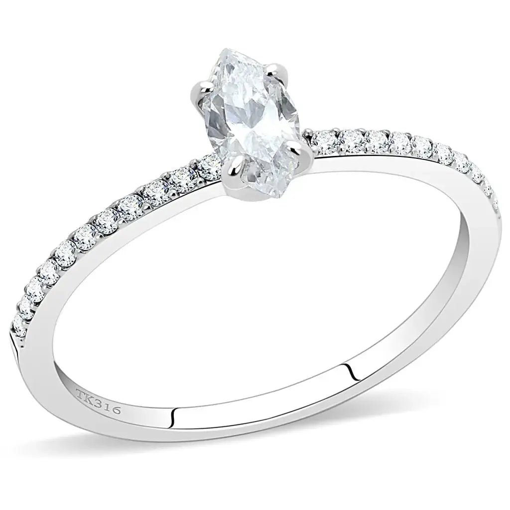Alamode High polished (no plating) Stainless Steel Ring with Cubic in Clear - Alamode - Flyclothing LLC