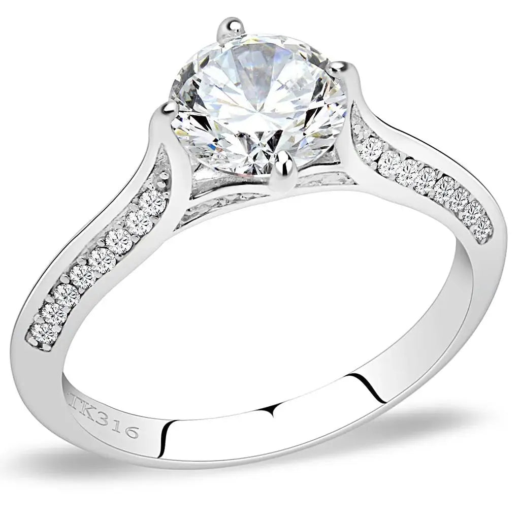 Alamode High polished (no plating) Stainless Steel Ring with AAA Grade CZ in Clear - Alamode - Flyclothing LLC