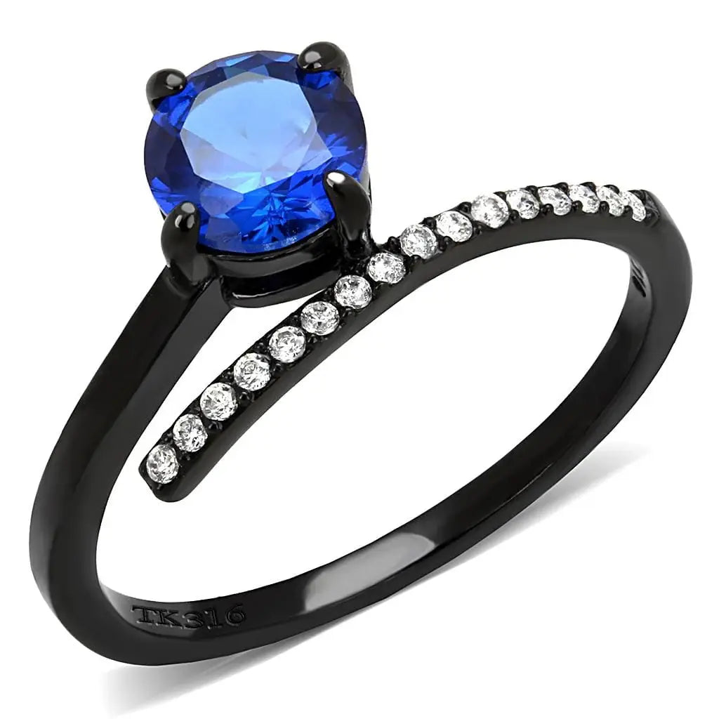 Alamode IP Black(Ion Plating) Stainless Steel Ring with Synthetic Spinel in London Blue - Alamode - Flyclothing LLC