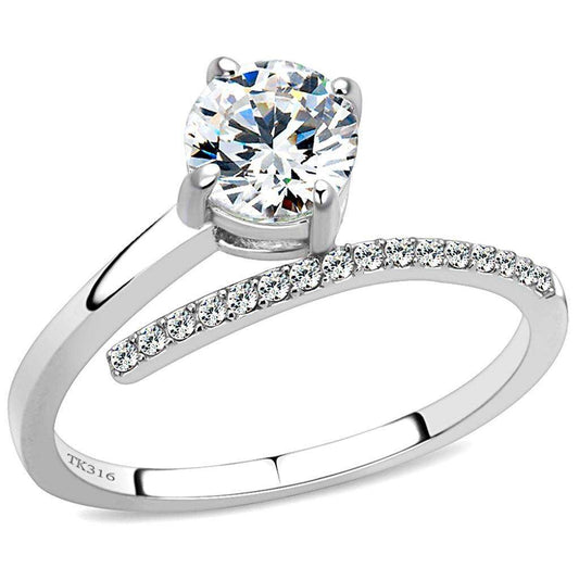 Alamode High polished (no plating) Stainless Steel Ring with AAA Grade CZ in Clear - Alamode - Flyclothing LLC