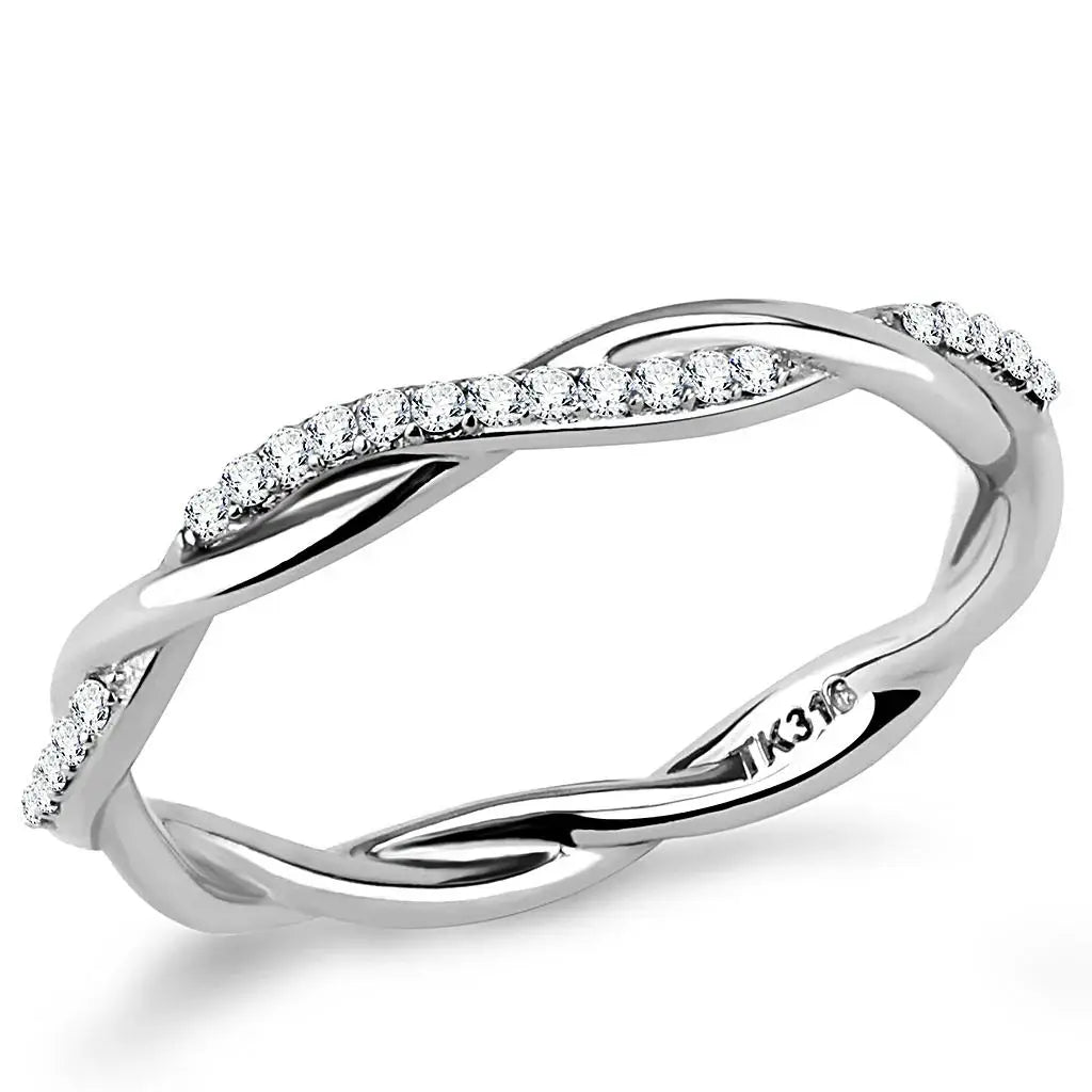 Alamode High polished (no plating) Stainless Steel Ring with AAA Grade CZ in Clear - Alamode - Flyclothing LLC