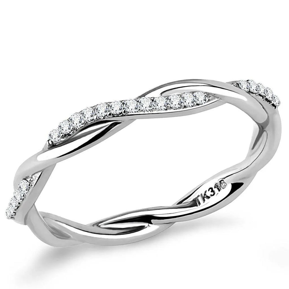 Alamode High polished (no plating) Stainless Steel Ring with AAA Grade CZ in Clear - Alamode