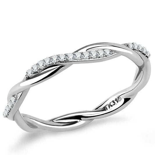 Alamode High polished (no plating) Stainless Steel Ring with AAA Grade CZ in Clear - Alamode - Flyclothing LLC